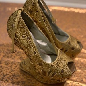 Gold Asymmetrical Heels